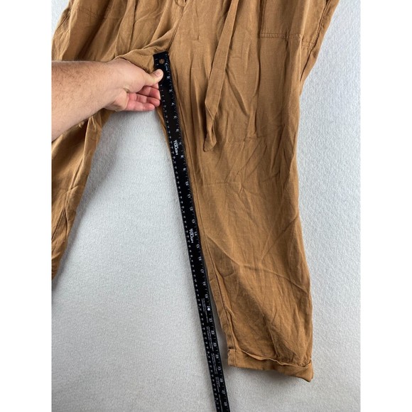 Ann Taylor Loft Pants Womens 14 Brown Paperbag Ankle Cuffed Tie Front Casual - Picture 11 of 16